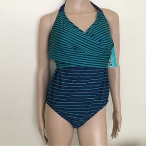 Penbrooke Women’s One piece Swimsuit Navy/ Green  Size XL